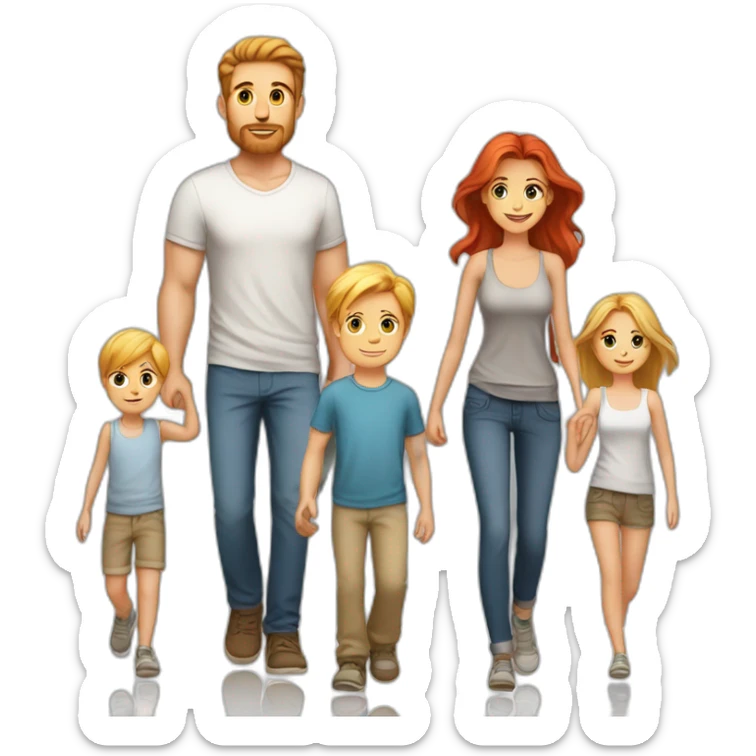 Young Familie skinny casual mom red hair dad blond boy blond hair walking sticker
