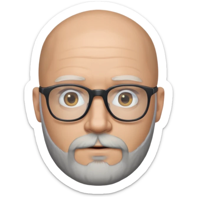 Hola... Quisiera crear un emoji de un pelado blanco con lentes y barba, aproximadamente de 40 años, quiero aclarar, que no tiene canas sticker