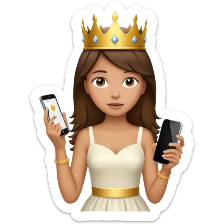 Tan girl brunette hair with a crown on holding phone sticker