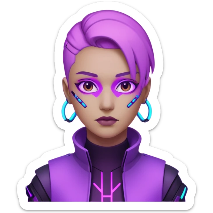 neutre gender neon cyberpunk light purple, I don't want you to use props, não utilizar óculos sticker