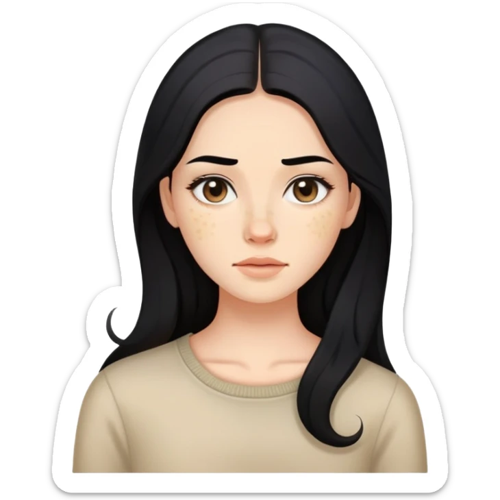 woman with acne-prone skin, long black hair and natural makeup sticker