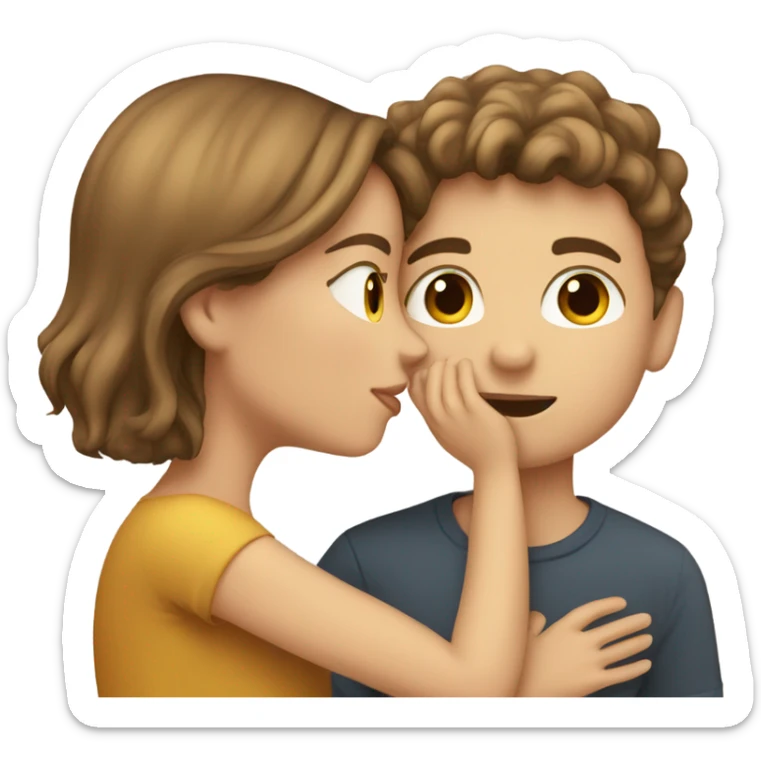 Light Brown hair girl kissing brown hair boy sticker