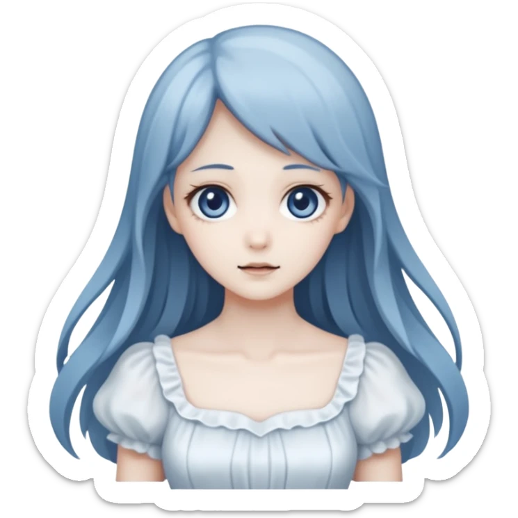 Beautiful ethereal pastel Gorgeous spectral dark greyish-blue whitish gloomy spectral Anime Poltergeist Lady  with a beautiful white dress sticker
