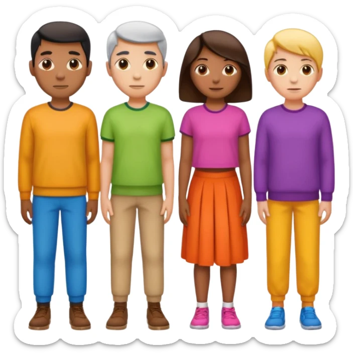 A row of five people standing one behind the other, all facing to the right sticker