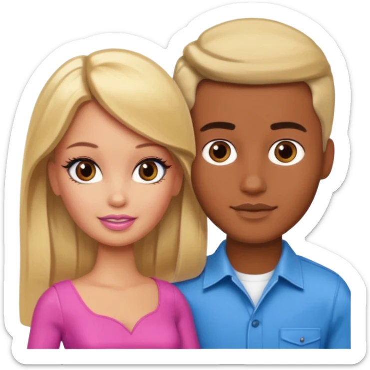 Brown skin blonde hair brown eyed barbie with her boyfriend  sticker