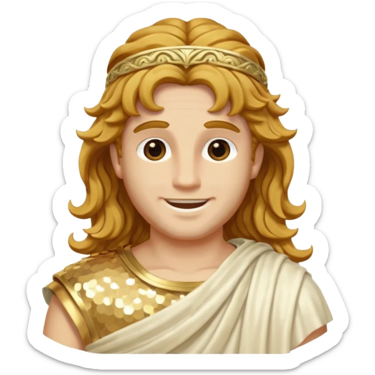 Mercury, Messager of the Gods from Roman Deities with long golden brown wavy hair, ivory sequin toga sticker