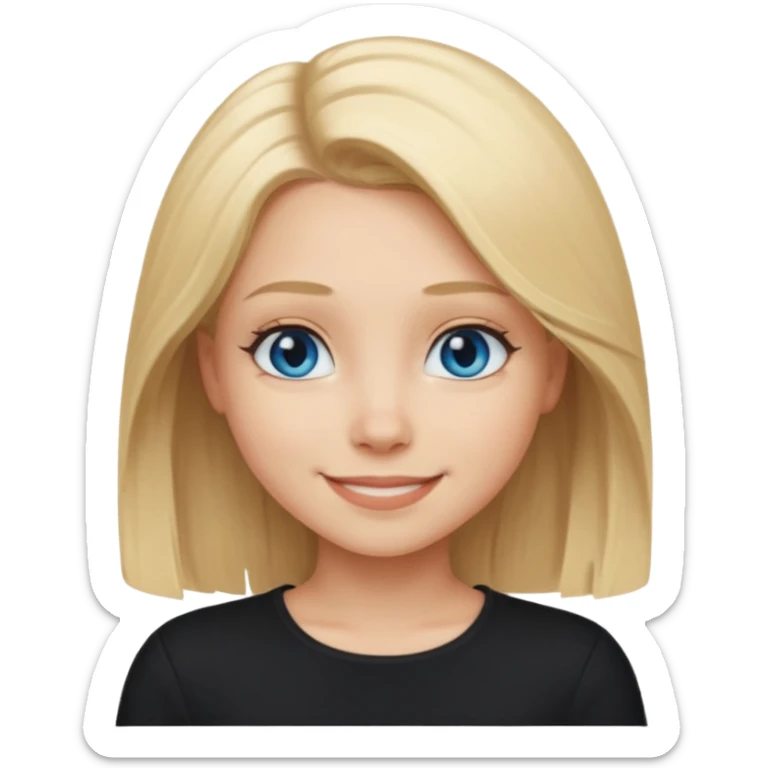 a new character a girl with shoulder length blonde hair wearing black clothes and wearing a cheeky smile she has blue eyes sticker