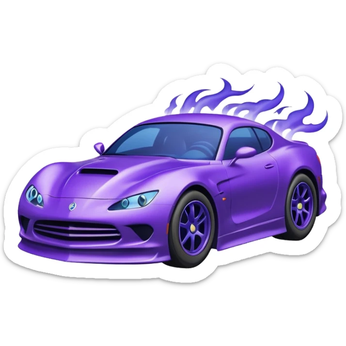 Purple car drifting with navy blue flames coming out of the rear tires. sticker