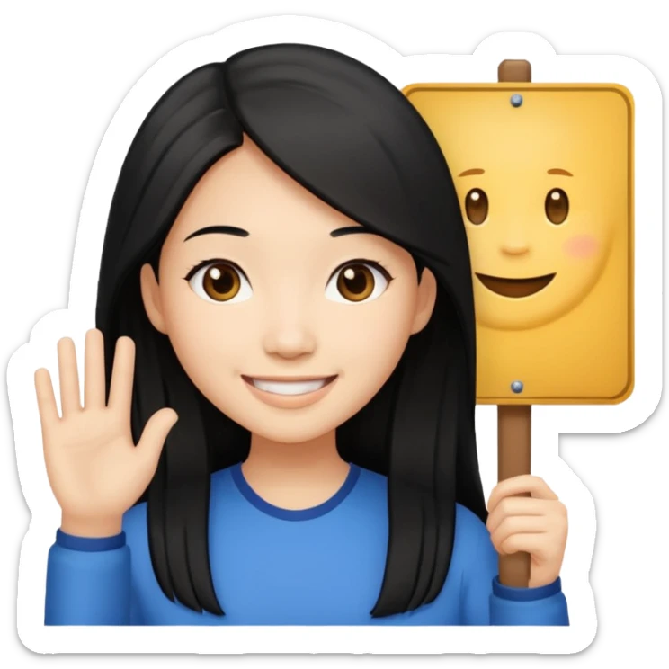 A dominatrix holding a large sign. Asian woman with long black hair sticker