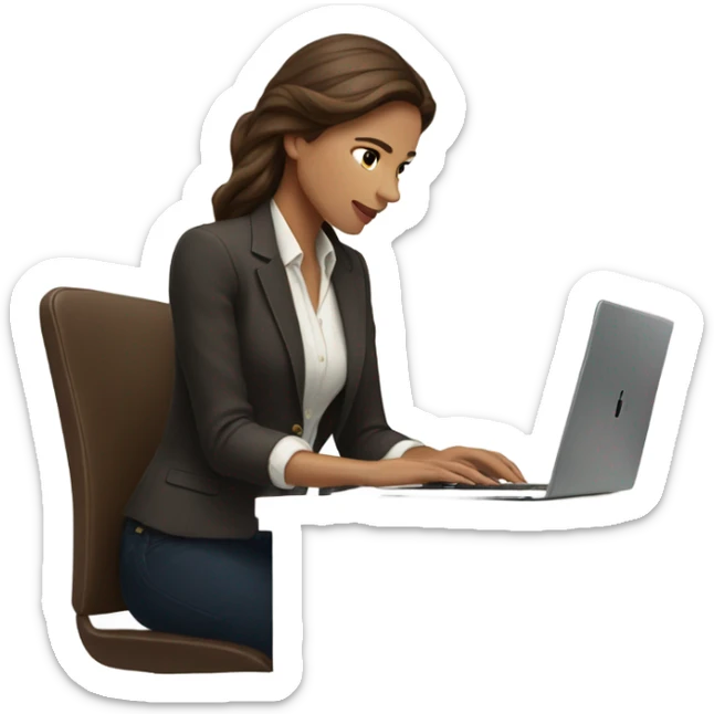 Brown hair Ralph lauren women working at desk with lap top sticker