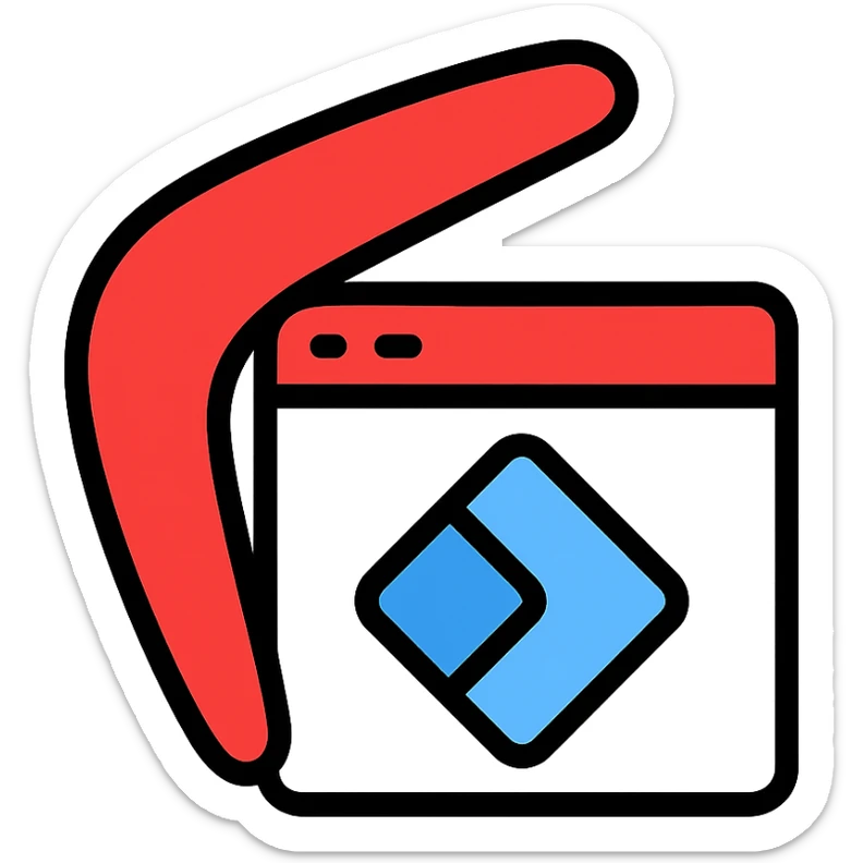icon of a boomerang and Power Pages logo combined, outlined, playful, red and white, clean sticker