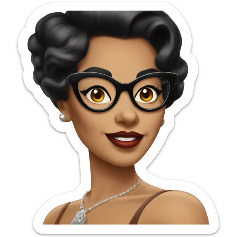 pin-up brown woman with black hair wearing 50s cat eye glasses  sticker