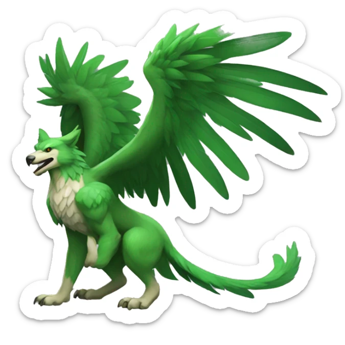 Full-body green gryphon with wolf-body with a beak for its mouth and wings sticker