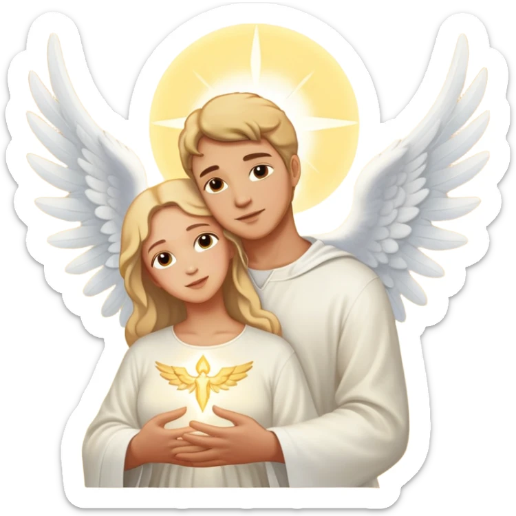 Angelic man holding a woman in his wings with sacred light sticker
