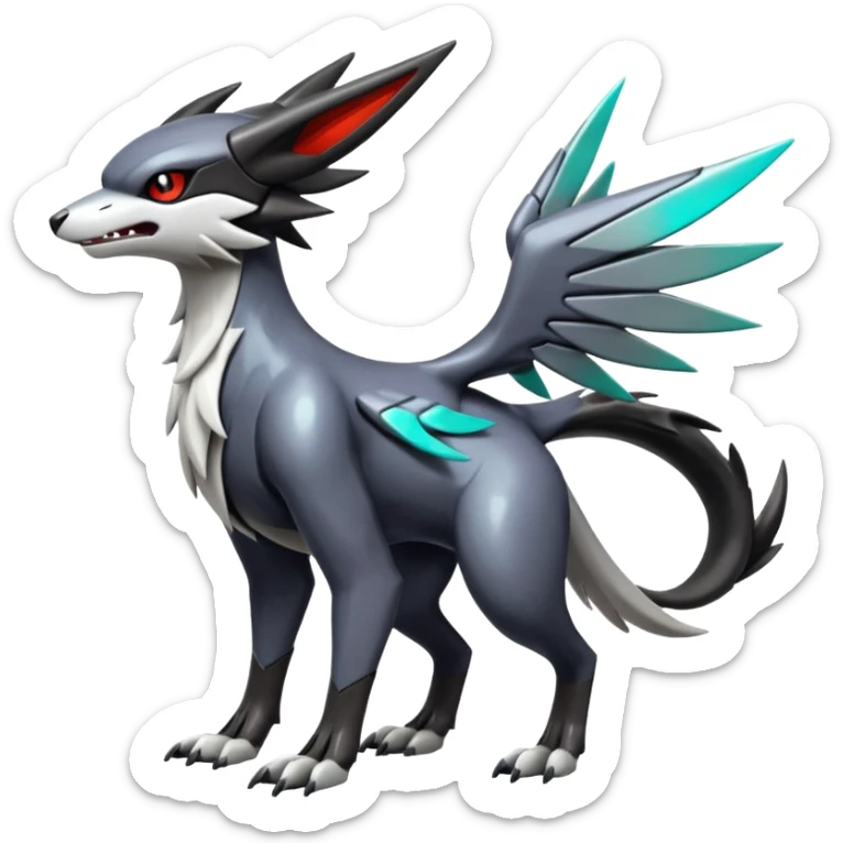 Futuristic Shiny Mightyena-Noivern-Silvally-Fakémon-hybrid-creature (full body)  sticker