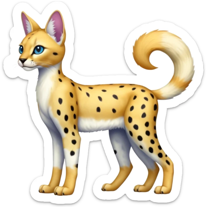 Colorful shiny albino melanistic Caracal-Cheetah-Serval-Trico-Sergal-Vernid-fusion-hybrid-animal-creature, full body sticker