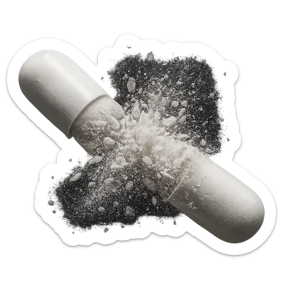 DUE BOCCETTE DI INTEGRATORI BIANCHE CHE SI SCONTRANO A VICENDA FINO AD ELIMINARSI, IPERREALISTICA 4K sticker