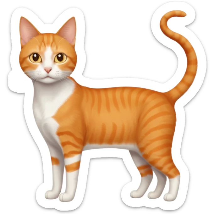 full body orange domestic shorthair slim cat with yellow/orange eyes with a white triangle on his nose sticker