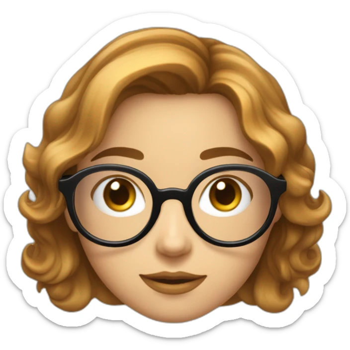 visage fille cheveux mi-long chatain yeux bleu et lunettes rondes sticker