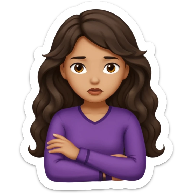 tan girl with dark, long, wavy hair crossing her arms and pouting sticker
