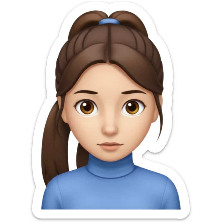 brunette and her hair is tightly ponytailed, her hair is not messy and her eyes look sharp sticker