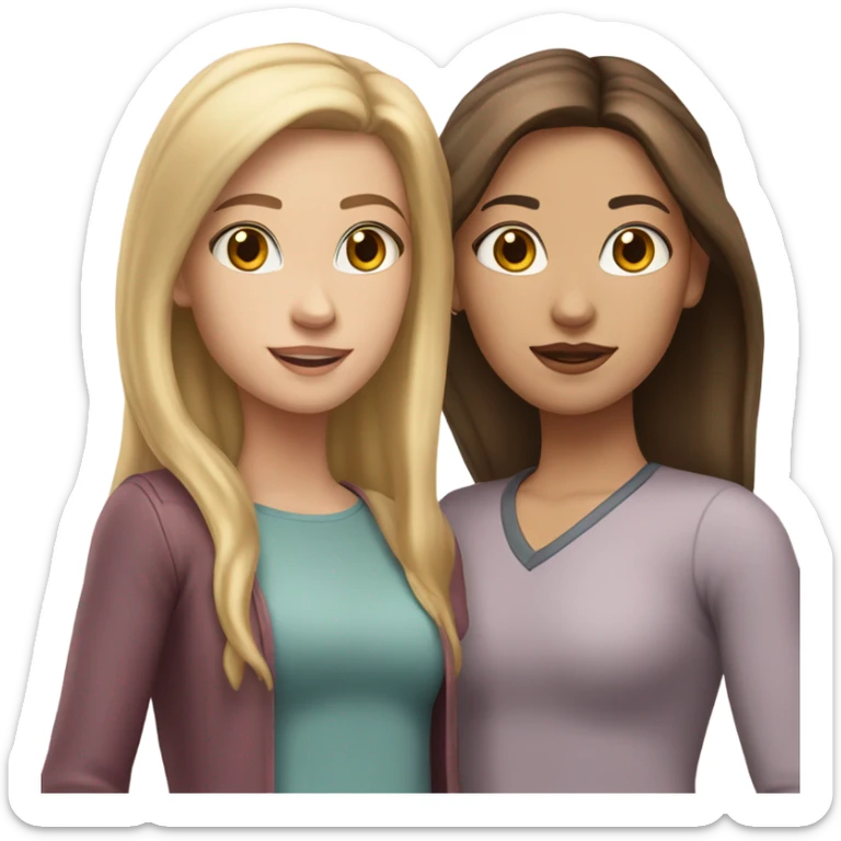 A blonde white skin sister and a brunette white skin sister together sticker