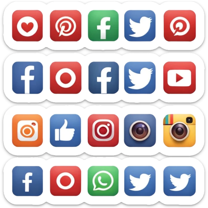 Socail media sauare emoji style icons 
Creat the quadrant with the logos of F.B, X, Trustpilot, Instagram, Youtube, Linkedineach icon is ther only ones, asme size, only icons of the social media that I mentioned only 6 icons and only of the companies that I mentioned sticker