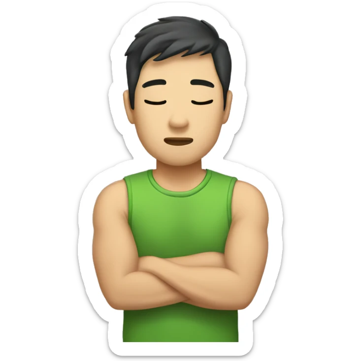 my asian boyfriend wearing green sleeveless t-shirt, sleeping sticker