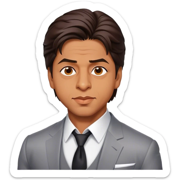 Cinematic Realistic Shah Rukh Khan Pop Culture Emoji, showcasing the charismatic charm of the Bollywood superstar rendered with lifelike detail and captivating lighting. sticker