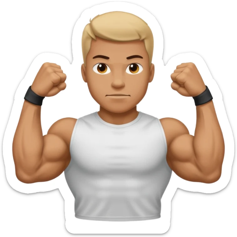 A person showing off their big muscles with their sleeve shirt as they wear a t shirt sticker