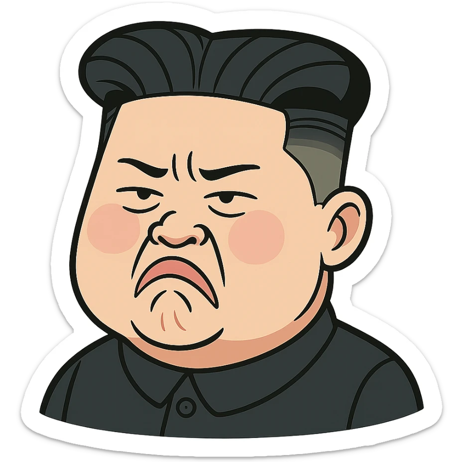 caricature emoji of Kim Jong-un with distinctive hairstyle and facial expression, cartoon style sticker