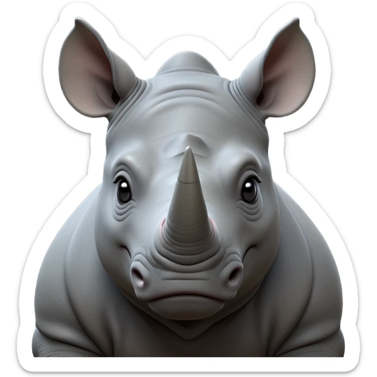 cinematic-noble--rhinoceros-portrait-emoji,slate-grey-hide--poised-and-regal,-with-a-massive,-powerful-build-and-a-thick,-deep-set-soulful-piercing-eyes,-simplified-yet-sharp-and-sophisticated-features,-highly-detailed,-large-black-eyes, zoomed out showing shoulders sticker