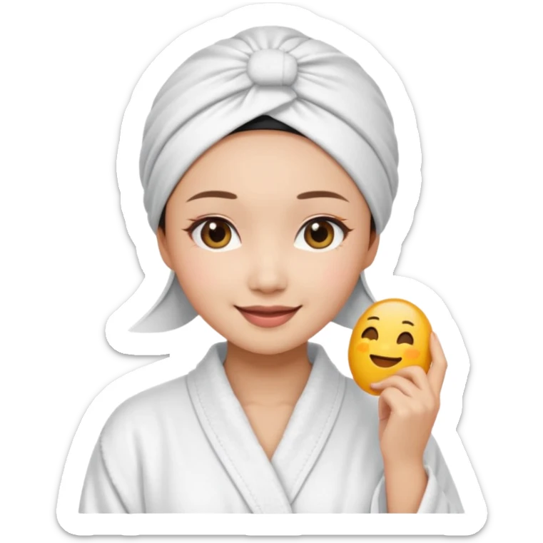 girl aesthetic emoji, asian beautiful make up white Bathrobe + Headscarf sticker