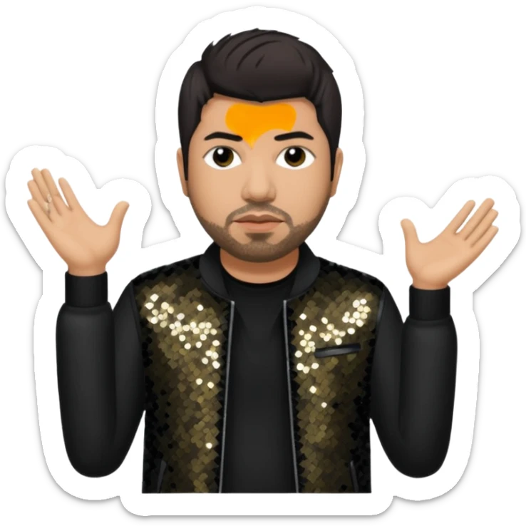 Chino Moreno from Deftones with dark brown hair, light skin, black sequin outfit sticker