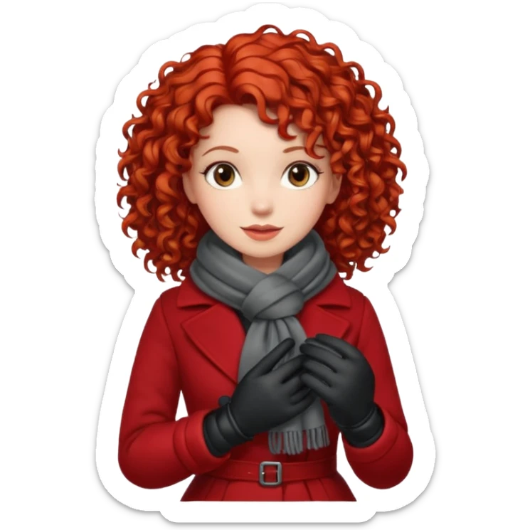 Woman with Red Curly Hair – Red curly hairstyle, wearing red dress wearing winter clothes




 sticker