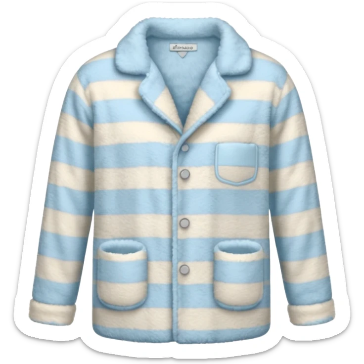 emoji of an isolated fluffy fleece pajama top with soft pastel vertical stripes, plush fuzzy texture, light grey and pastel blue tones, button-down long sleeves, neatly folded flat-lay, no person, no body, no mannequin, cozy warm winter mood, soft shading sticker