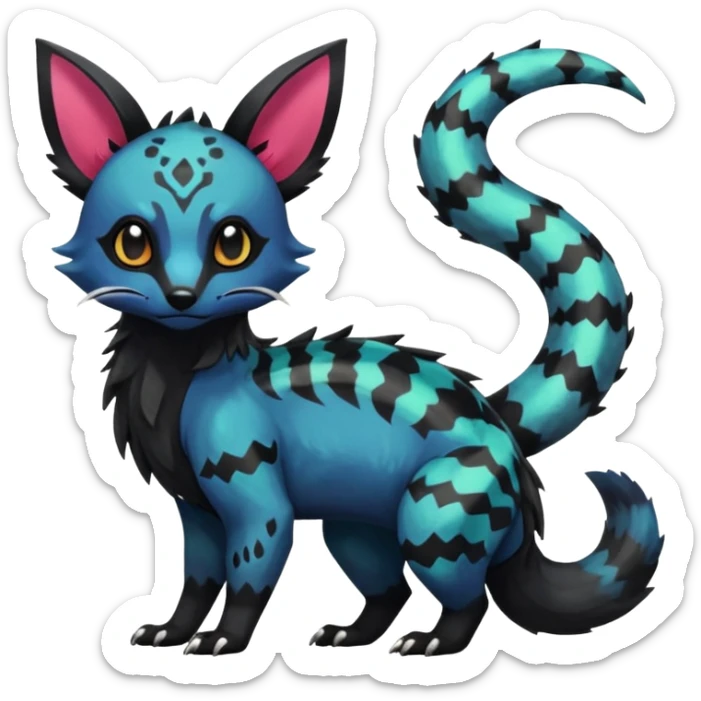 Rare exotic cute epic aesthetic gothic colorful Salandit-Eevee-Civet-species-Fakemon-hybrid-creature, with markings, full body sticker