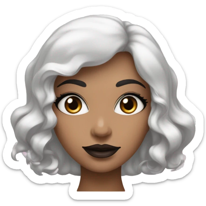 Femme blanche aux yeux noir avec des cheveux noirs de longue taille , une bouche moyenne de couleur rose de lèvres , des yeux de sirène des sourcils noirs sticker