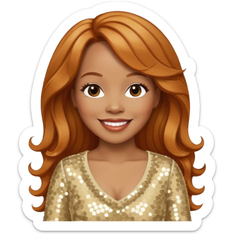 Tina Campbell from Mary Mary with long reddish blonde hair, cream sequin outfit sticker