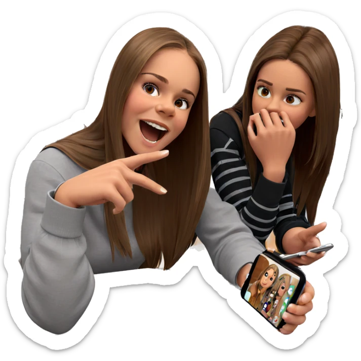 girls chatting indoors with phone sticker