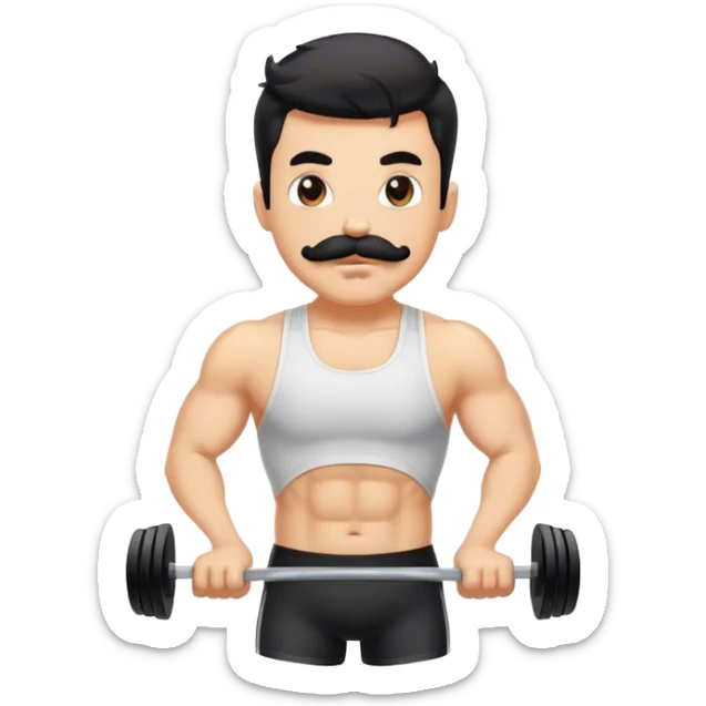 Homme moustachu avec cheveux noirs qui fait du fitness sticker