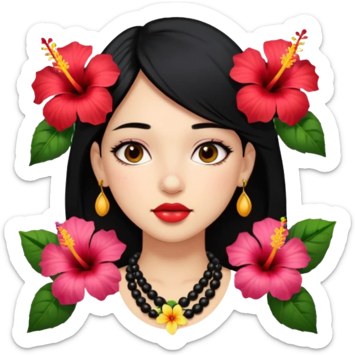guerita girl with black hair a nose piercing and hibiscus flowers around her neck sticker