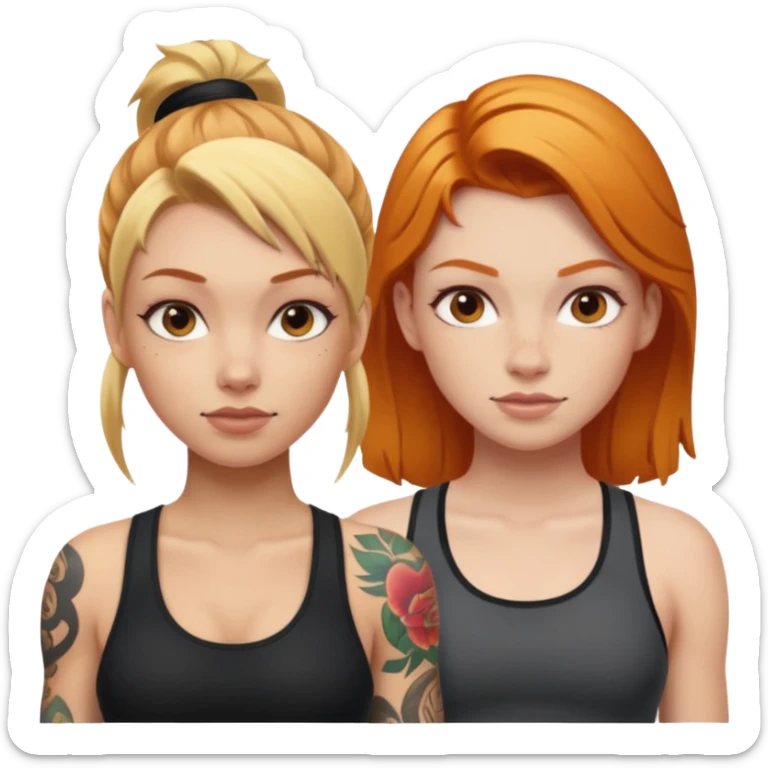blonde tattoood girl and ginger athleticic girl sticker