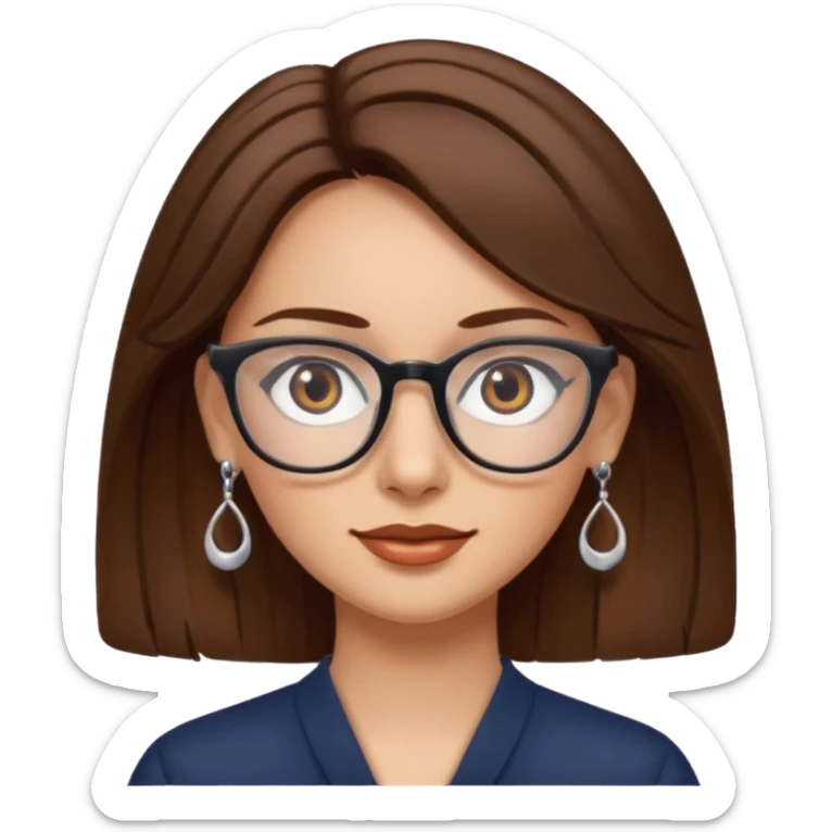 Women brown eye and brown hair with glassess and earing sticker