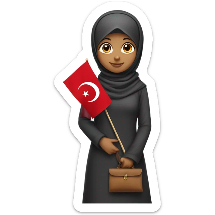 girl wearing hijab holding Turkish flag in one hand and gummies in the other hand sticker