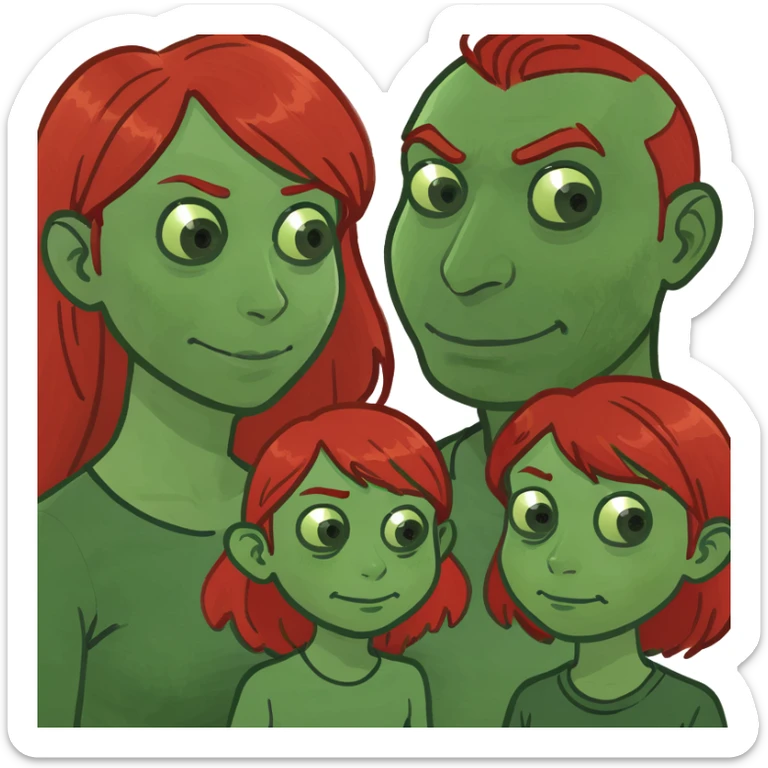 Family of four red hair with greens eyes sticker