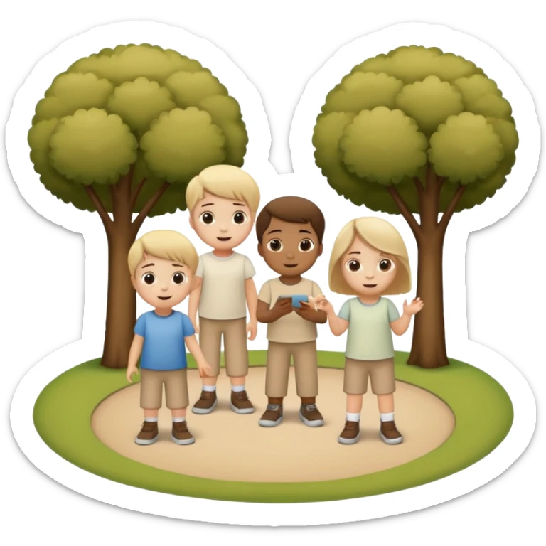 A lot of white children in beige clothes are playing sticker