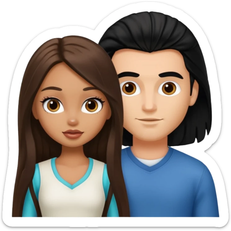 a pretty tan bratz girl with long brown hair and white bratz man with black hair sticker