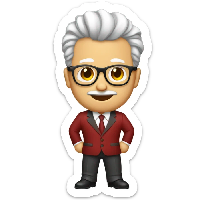 Ejecutivo con rulos lentes traje de color rojo cuerpo entero  sticker