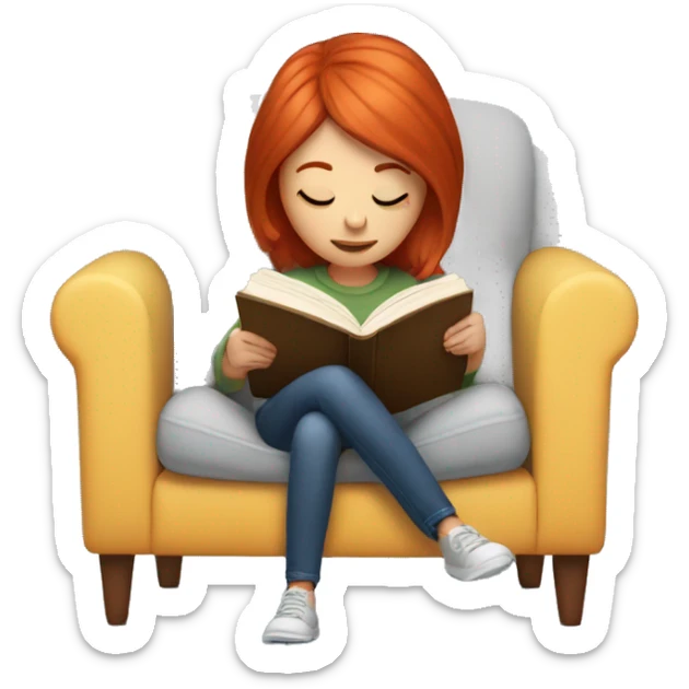 Girl with red hair reading in big cozy chair sticker